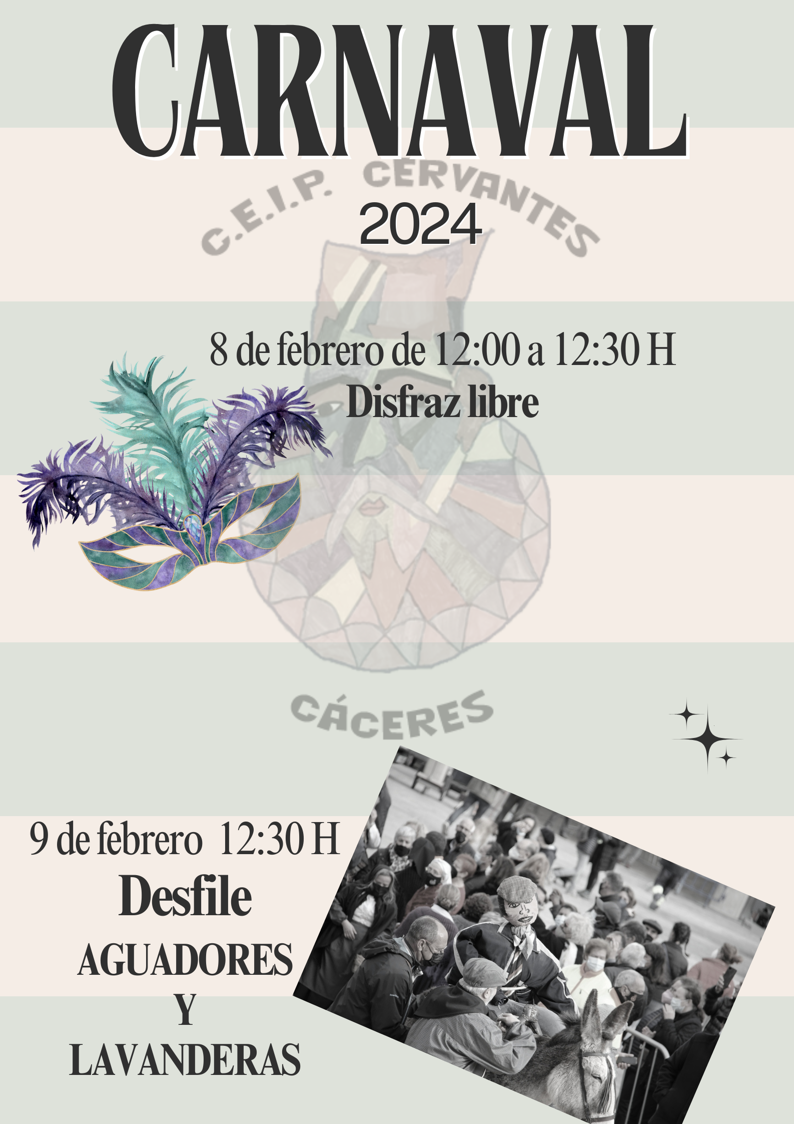 Cartel Vertical Fiesta de Carnaval Ilustrado Turquesa y Beige