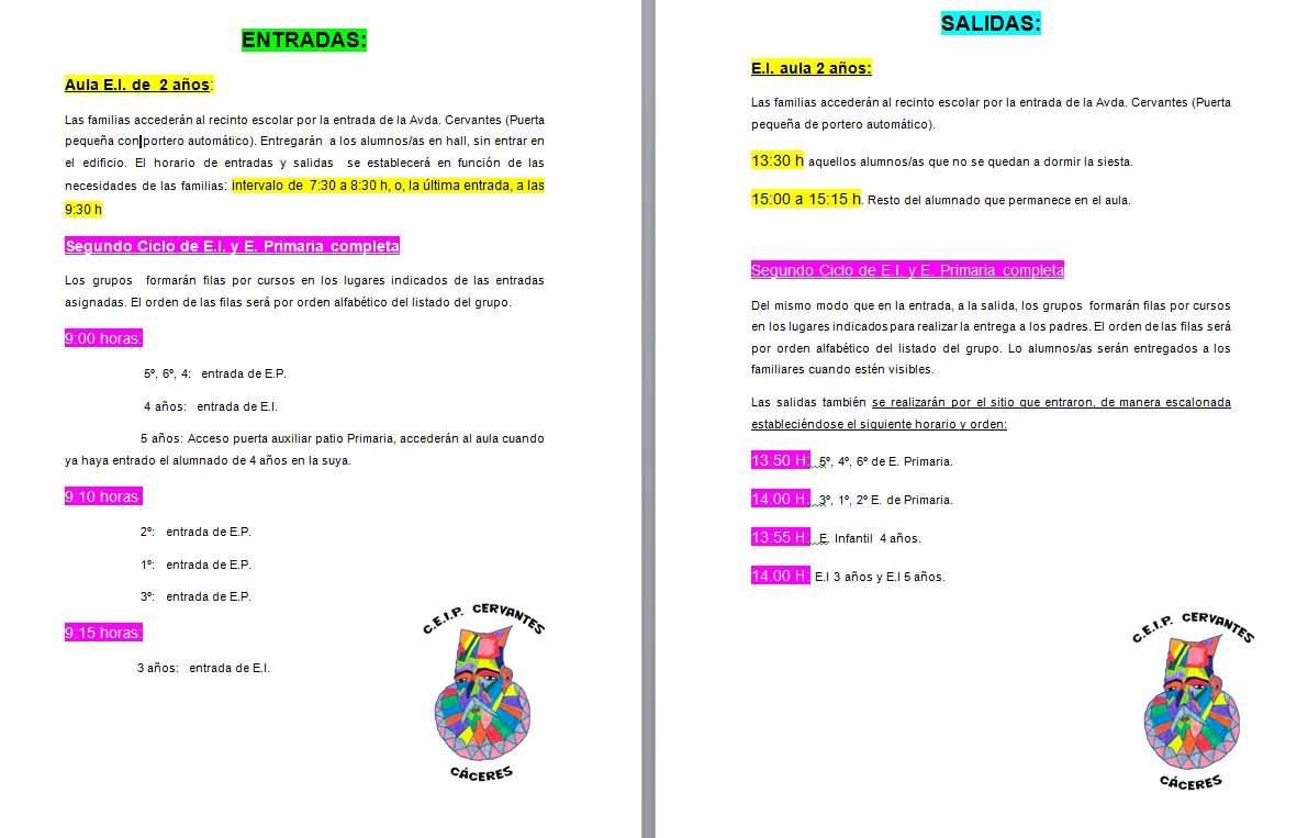 horarios entradas y salidas