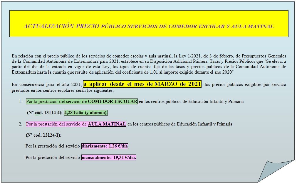 Actualización precios