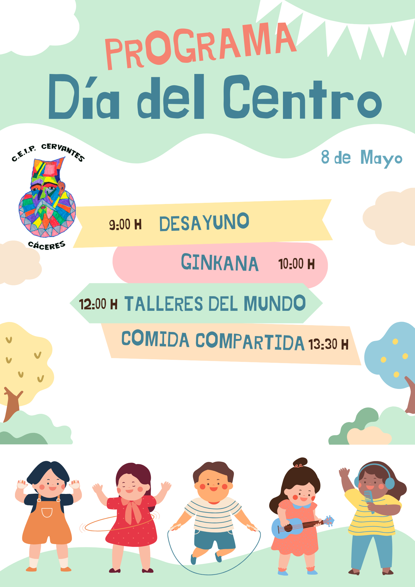 Cartel vertical A3 día del niño ilustrado infantil multicolor